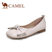 骆驼（CAMEL）女鞋 优雅蝴蝶结方头浅口套脚奶奶鞋 A03717615 米色 35