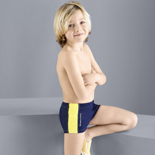 范德安（BALNEAIRE） 儿童泳裤 平角运动游泳裤 儿童泳衣男童游泳套装 蓝黄拼接 4(适合90cm-105cm)
