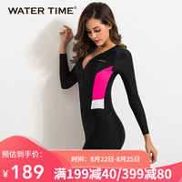 Watertime蛙咚 长袖连体泳衣 水母衣潜水浮潜服 保守冬泳保暖防寒运动泳衣 连体拼接长袖冲浪服 粉色拼接款 XL