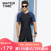 Watertime蛙咚 潜水服 男 水母衣男士浮潜服 连体短袖五分裤冲浪服防晒泳衣 黑蓝色-连体 L
