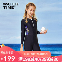 Watertime蛙咚 儿童泳衣 女童连体连体防晒泳装中大童宝宝印花泳衣 紫色印花 身高115-128（6/8岁）