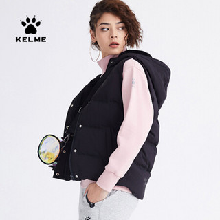 KELME/卡尔美秋冬保暖纯色休闲白鸭绒外套时尚连帽羽绒马甲女36942021 黑色 L/165