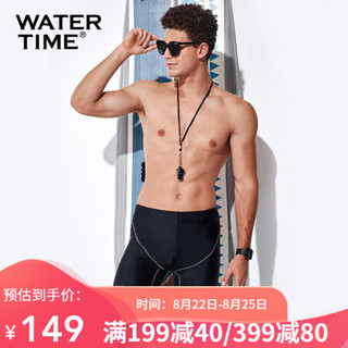 WATERTIME/蛙咚 泳裤男 五分速干专业防尴尬游泳裤宽松温泉男士泳衣装备 黑色 XL