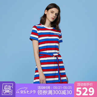 【20新品】乐卡克法国公鸡三色条纹设计简洁优雅连衣裙女 蓝白红 L