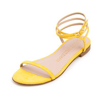 斯图尔特·韦茨曼 STUART WEITZMAN 女士黄色绒面牛皮凉鞋 MERINDA FLAT SUEDE SUNFLOWER 37