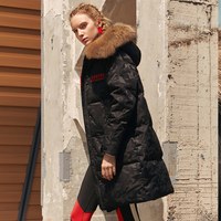 雪中飞 SNOWFLYING反季大毛领羽绒服女中长款2020秋冬新款加厚宽松迷彩外套潮 迷彩 165/88A