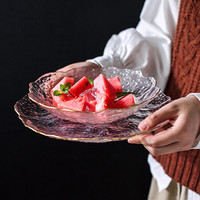 川岛屋 日式金边玻璃水果盘子客厅家用创意水晶玻璃沙拉碗甜品碗 透明金边盘中号