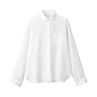 无印良品 MUJI 女式 亚麻水洗 衬衫 长袖 白色 XL