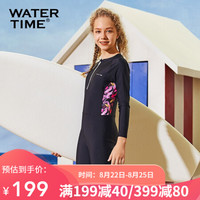 Watertime蛙咚 儿童泳衣 女童连体连体防晒泳装中大童宝宝印花泳衣 粉色印花 身高128-140（8/10岁）