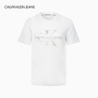CK JEANS 2020秋冬新款 女装纯棉层叠LOGO短袖T恤 J214750 YAF-白色 M