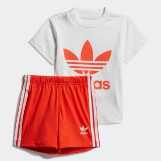 阿迪达斯官网 三叶草SHORT TEE SET婴童装短袖运动套装FI8318 红色 73cm