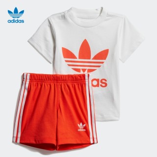 阿迪达斯官网 三叶草SHORT TEE SET婴童装短袖运动套装FI8318 红色 73cm