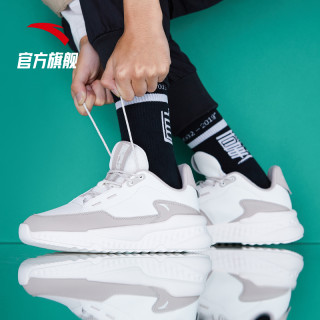 安踏男鞋休闲鞋2020秋季新款官网旗舰新款时尚皮面革面运动鞋子男 42 时