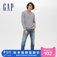 Gap男装圆领长袖套头毛衣春秋518545 时尚横条纹针织衫男上衣潮