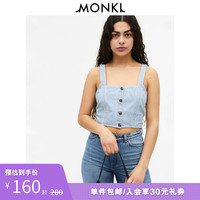 MONKI2020春夏新款?休闲条纹打底露腰上衣牛仔背心吊带女?0814823 蓝色条纹003 160/80A