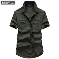 吉普JEEP 短袖衬衫男夏季薄款男装男士大码休闲半袖衬衣上衣 RSC0249 军绿 XL