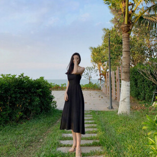 米兰茵 MILANYIN 女装 2019女夏沙滩裙海边度假长裙连衣裙 MLYH443 酒红色 XL