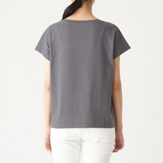 无印良品 MUJI 女式 粗细不均棉线天竺编织 法国袖T恤 炭灰色 M