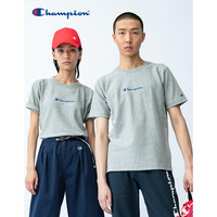 Champion情侣短袖T恤 草字刺绣 REVERSE WEAVE 圆领情侣T恤男女 牛津灰 L