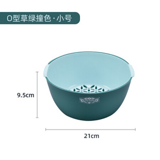 居家迷  双层沥水篮撞色洗菜篮大容量ins北欧风家用果盘果篮蔬菜收纳洗菜器  O形草绿色小号