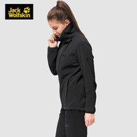 JackWolfskin狼爪官方女款春新款户外运动休闲防风防泼水舒适透气软壳衣夹克外套1305181 1305181-6000/黑色 L 175/96A