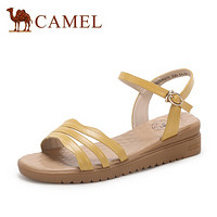 骆驼（CAMEL） 女士 时尚舒适牛皮一字扣带车缝线坡跟妈妈鞋 A025046276 黄色 38