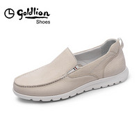 金利来（goldlion）男鞋都市商务休闲鞋轻质耐磨套脚正装皮鞋56701011621A-米白色-44码