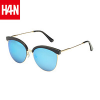 汉（HAN）眼镜女太阳镜圆脸眼镜男 潮人时尚墨镜女新款个性偏光镜52024 黑框蓝色片
