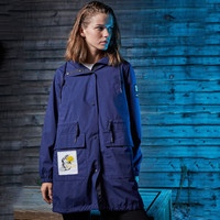 【DC联名款】诺诗兰19秋冬DC联名款户外运动女式长款宽松印花风衣外套 KF082524 午夜蓝色 S