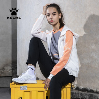 KELME/卡尔美 2020春季新款休闲短款几何线条卫衣外套女连帽外套WT60152001 白色 XL/170