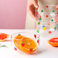 川岛屋透明玻璃水果沙拉碗家用燕窝碗甜品碗网红精致燕麦片早餐碗 玻璃碗(花朵B款)