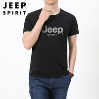 吉普JEEP T恤男短袖休闲圆领印花百搭2020春夏中青年打底小衫上衣男装 JHL279047 黑色 5XL