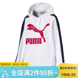 PUMA彪马女款卫衣上衣帽衫连帽套头长袖logo运动休闲Classics T7576249 Puma White S