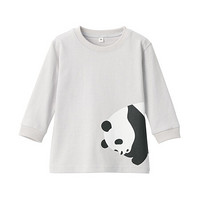 无印良品 MUJI 婴儿 低捻 天竺编织 印花长袖T恤 睡眠 大熊猫 婴儿 80