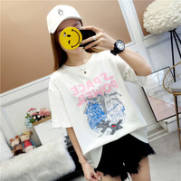 朗悦女装 夏季短袖T恤女韩版前后印花t恤宽松休闲学生上衣 LWTD192166 白色 M
