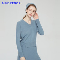 BLUE ERDOS女装 2020秋冬新款纯羊绒V领抽条宽松针织衫女