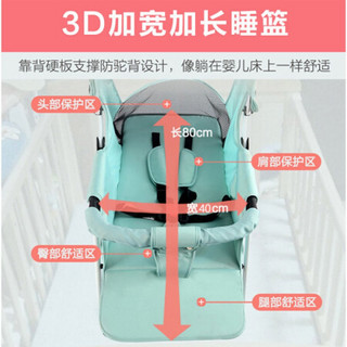 VAKADA婴儿车可坐可躺可折叠轻便儿童婴儿推车宝宝四轮外出手 拼色烟粉色【雨罩双向版】