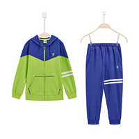 乔丹（QIAODAN)XWW3572501A童装男童套装小学生长袖2件套大童男儿童运动服电子绿/火焰蓝170CM