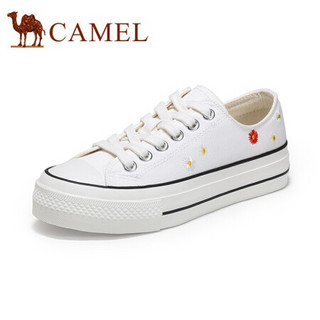 骆驼（CAMEL） 女鞋 趣味小清新刺绣小雏菊厚底帆布鞋 A03278648 白色 36