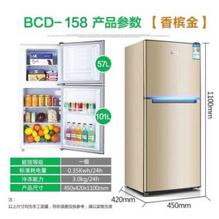 冰箱家用小型冷藏冷冻宿舍节能租房迷你冰箱 容声128L 双门一级节能