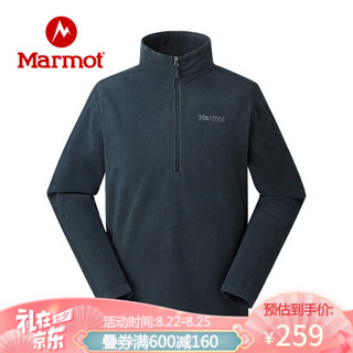 Marmot/土拨鼠2020鼠年春夏新款户外保暖弹力情侣套头上衣抓绒衣夹克 曜石黑001 XXL 欧码偏大