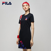 FILA 斐乐官方女子连衣裙2020秋季新款时尚运动针织连衣裙女裙 正黑色-BK 170/88A/L