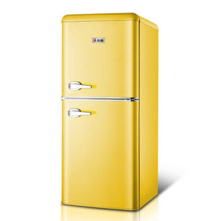 志高132L复古冰箱小型网红色美式家用双开门冷藏冷冻节能静音省电 复古黄