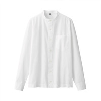 無印良品 MUJI 無印良品  男式 长绒棉 水洗平纹 立领衬衫 纯棉衬衫 休闲衬衫 白色 M