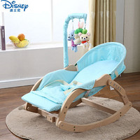 迪士尼（Disney）旗舰哄娃神器婴儿摇椅躺椅安抚椅非电动哄宝宝神器非自动多功能实木 原木架波点蓝