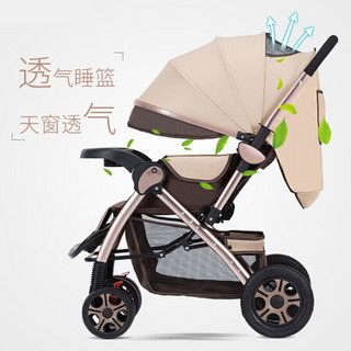 婴儿手推车可坐躺轻便折叠宝宝婴幼儿童车子0-1-3岁新生小孩睡车2 卡其色-旗舰版