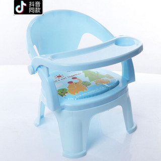 【京东推荐】儿童椅子宝宝叫叫椅靠背椅幼儿园小板凳塑料儿童餐椅带餐盘可拆卸 新坐垫 浅蓝色+可拆卸餐盘