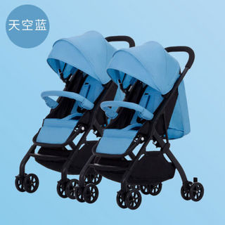 双胞胎婴儿推车可坐躺可拆分轻便折叠龙凤二胎双人宝宝手推车 黑管双胞胎-中国红