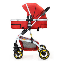 高景观婴儿推车可坐可躺轻便折叠避震婴儿车宝宝儿童手推车 红色（1309亚麻白管）