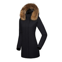 诺诗兰秋冬运动户外女士时尚素色中长款防风保暖羽绒服 GD082612 纯黑色 170